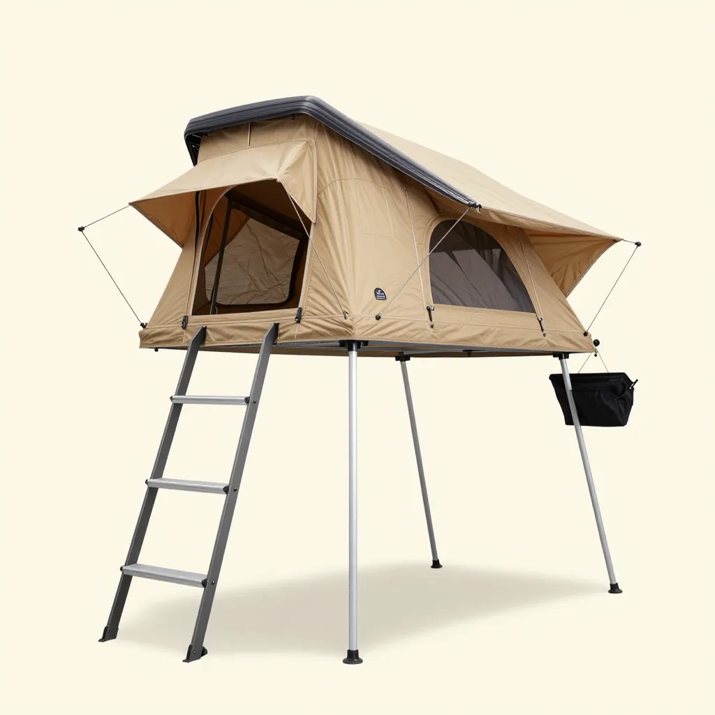 A queen hard-shell rooftop tent on a pale background